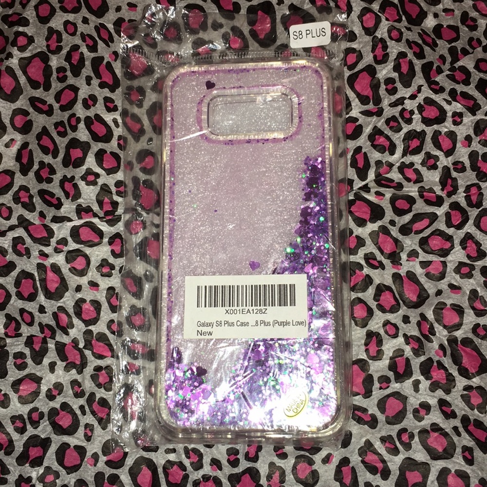 Galaxy s8 plus case purple love glitter hearts